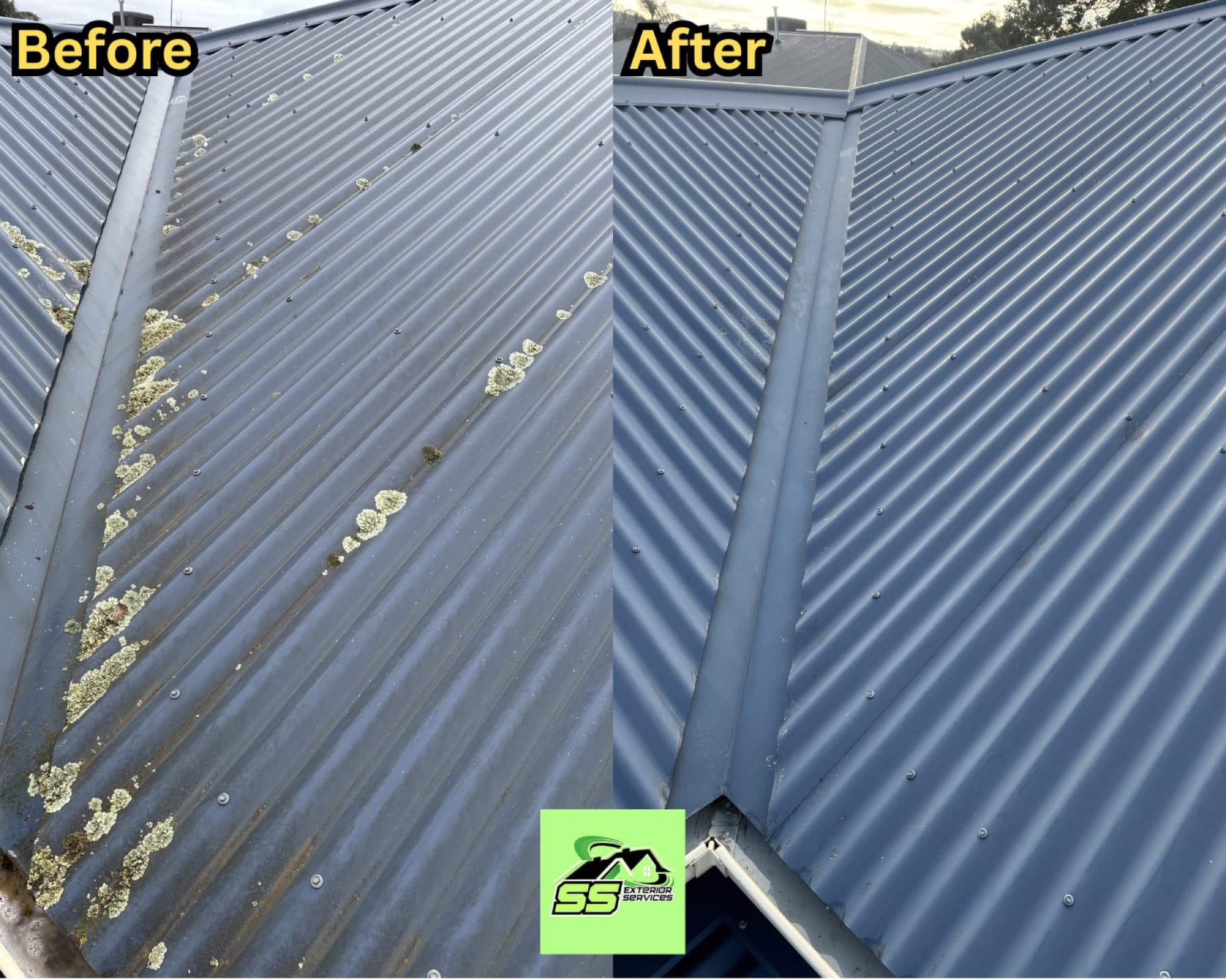 Second roof softwashing before and after