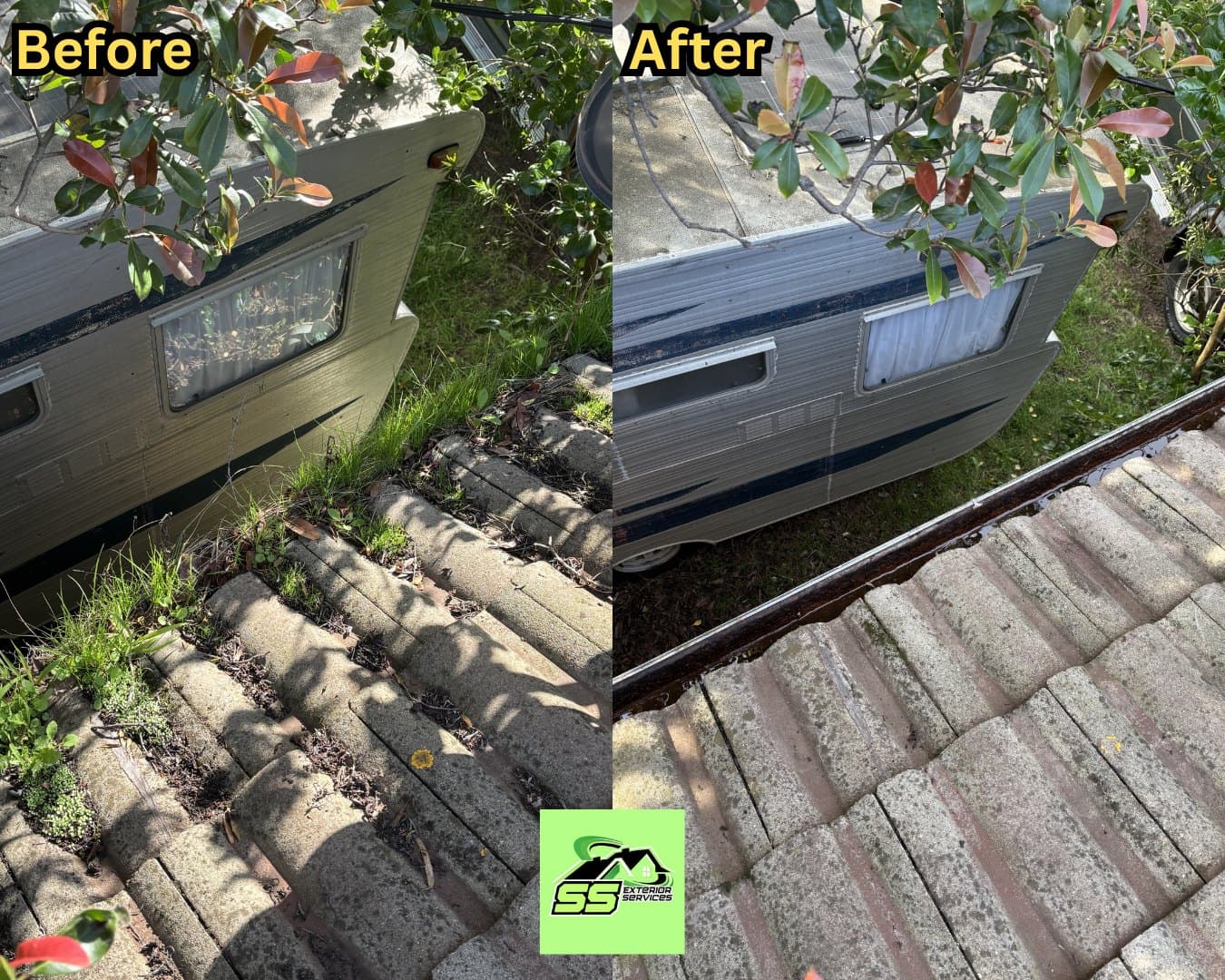 Gutter cleaning before and after by SS Exterior Services in Wallan